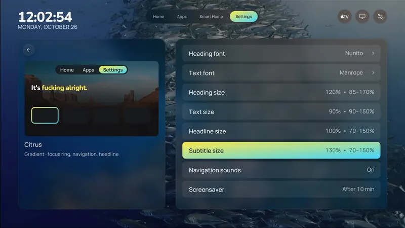 Font and size settings