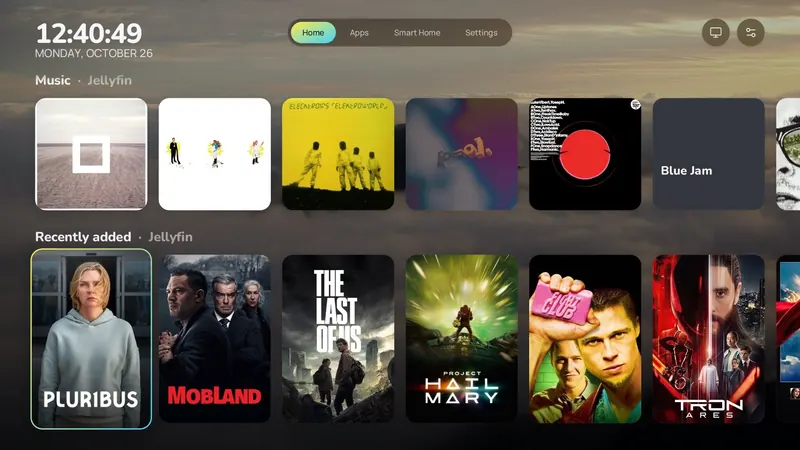 Music and Recently added stacks from Jellyfin