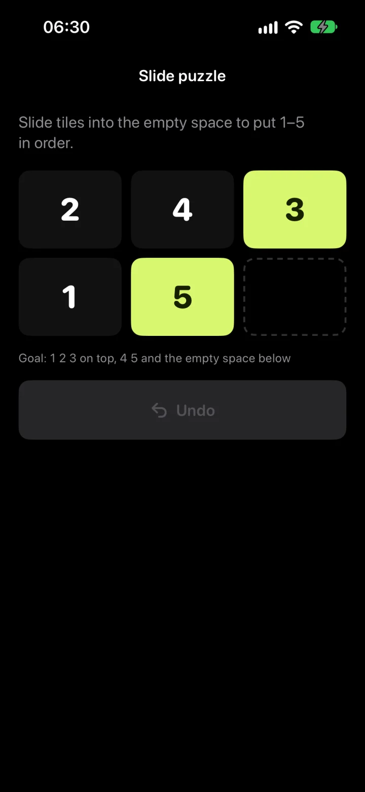Slide puzzle mission screen