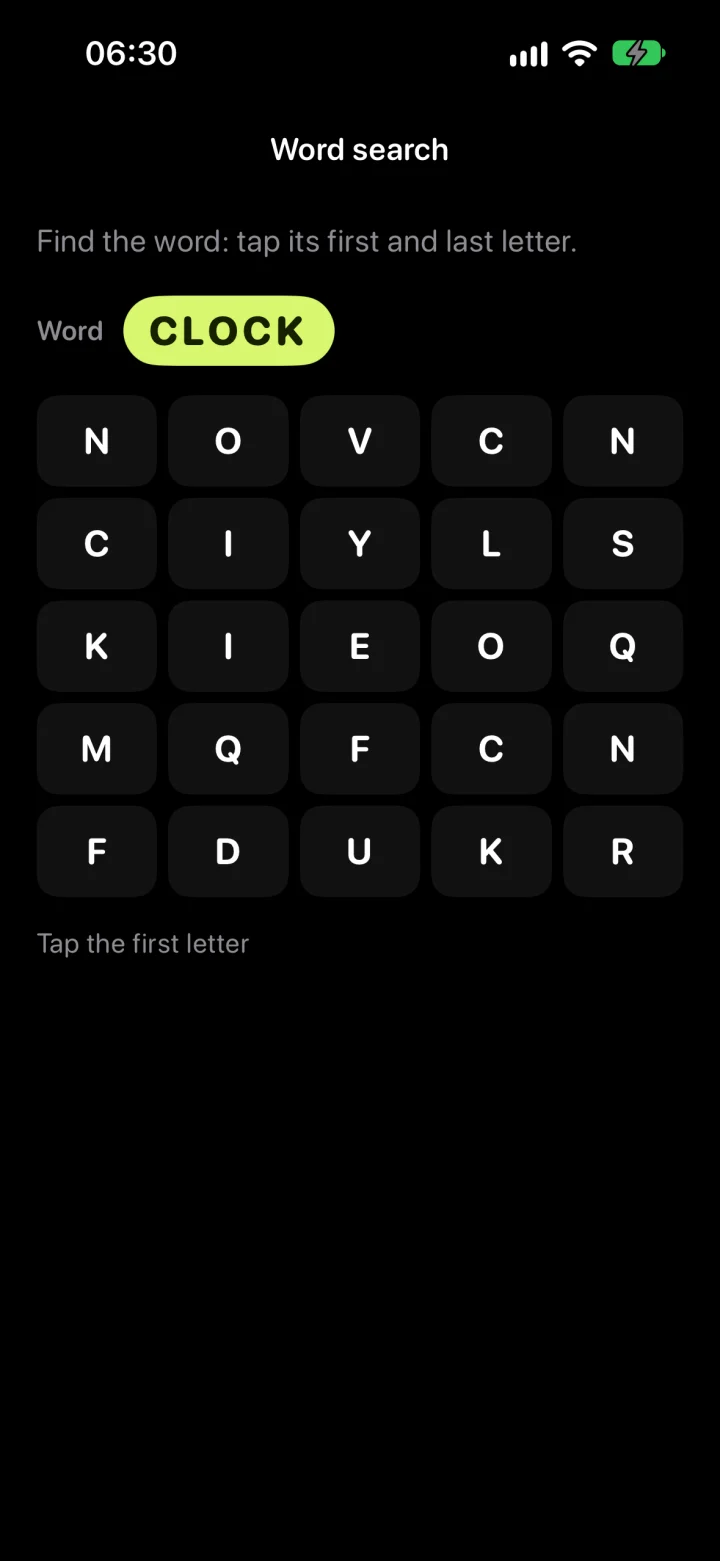 Word search mission screen