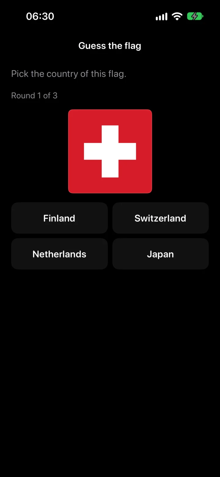 Guess the flag mission screen