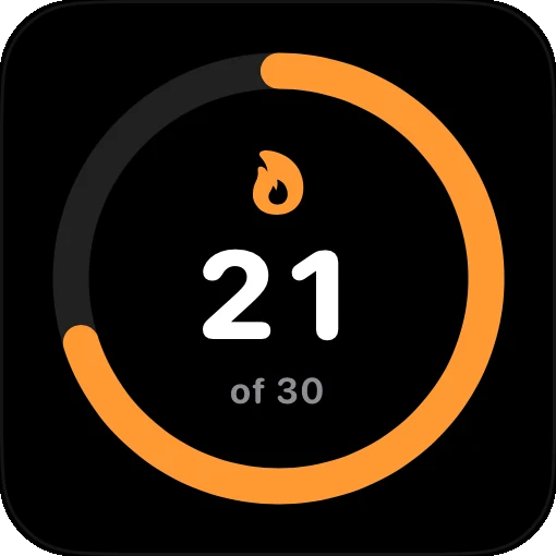 Streak widget: 21 of 30 days