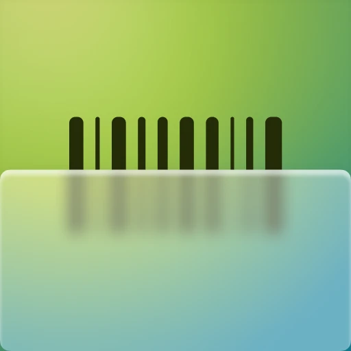 Pickly app icon: a barcode behind frosted glass
